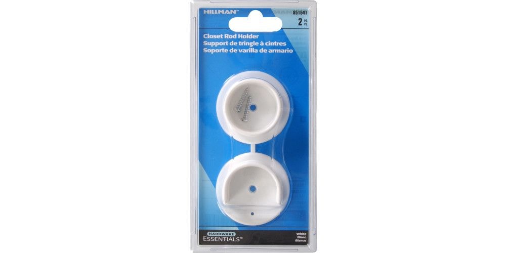 Hillman Closet Rod Holder, Mounting Hardware Included, White, 2-pc