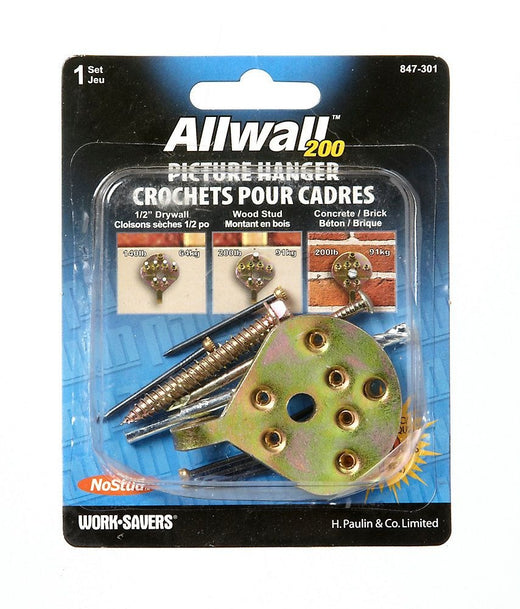 Hillman No Stud All WAll Picture Hanger, With Fasteners, 200-lb Capacity, Gold