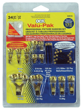 Hillman Pro Picture Hanger Kit, Brass Plated, 34-pc