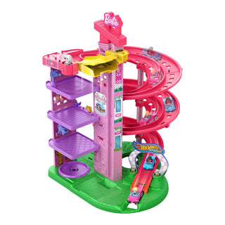 Hot Wheels Barbie Racerverse Toy Vehicle Track Set with 2 1:64 Die-Cast Vehicles and Figures