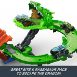 Hot Wheels Sharks vs. Dinos Dragon Destruction Playset with 2 1:64 Hot Wheels Monster Trucks image 4