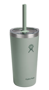 Hydro Flask Stainless Steel Insulated All Around Tumbler with Clear Press-In Straw Lid, Agave, 20-oz
