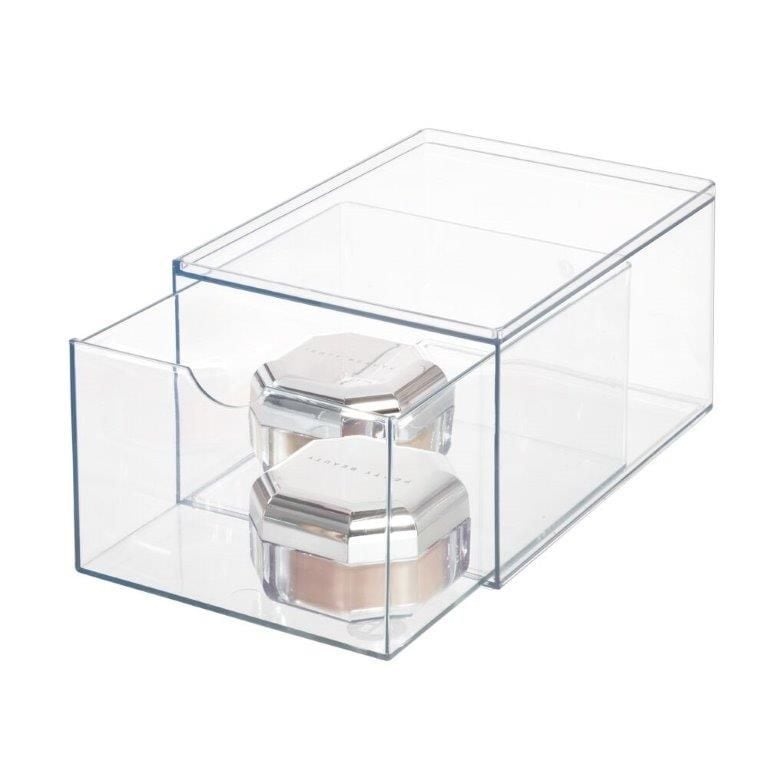 iDesign RPET Stackable Pull-Out Drawer Organizer Bin, Clear