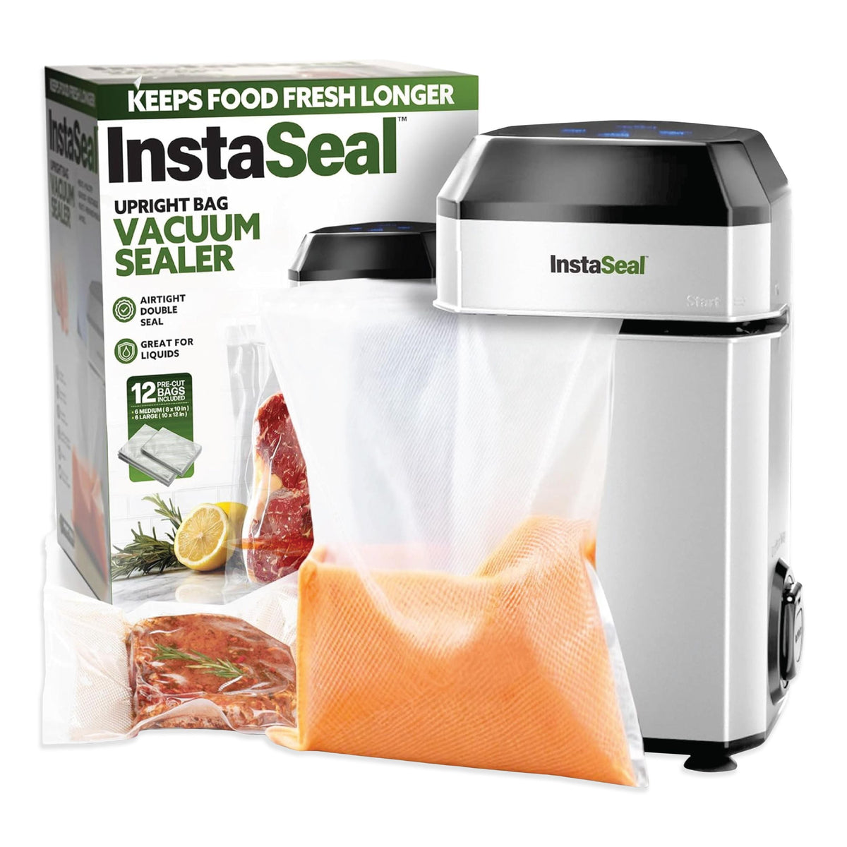 InstaSeal Upright Bag Food Vacuum Sealer with 12 Bags