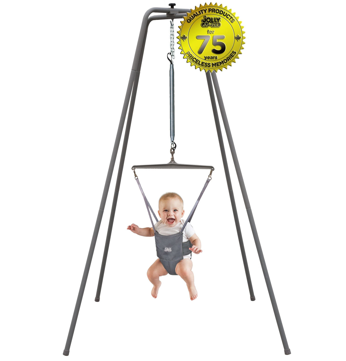 Jolly Jumper Standing Baby Exerciser with Super Stand, Grey, Ages 3m+