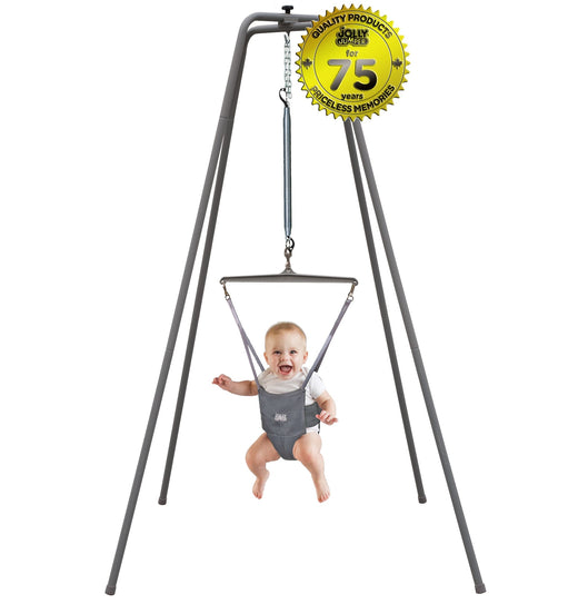Jolly Jumper Standing Baby Exerciser with Super Stand, Grey, Ages 3m+