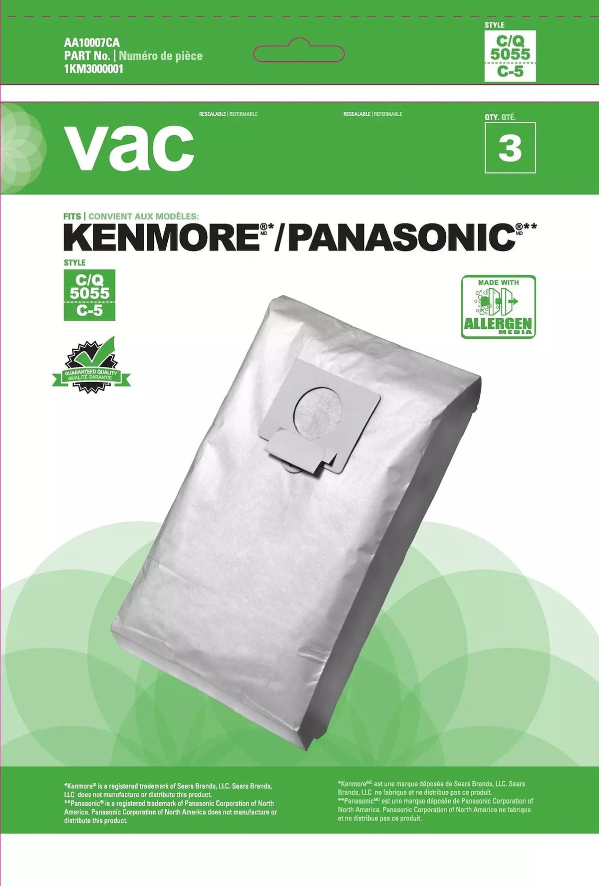 Kenmore 5055 & Panasonic C5 Replacement Vacuum Cleaner Bags, 3-pk