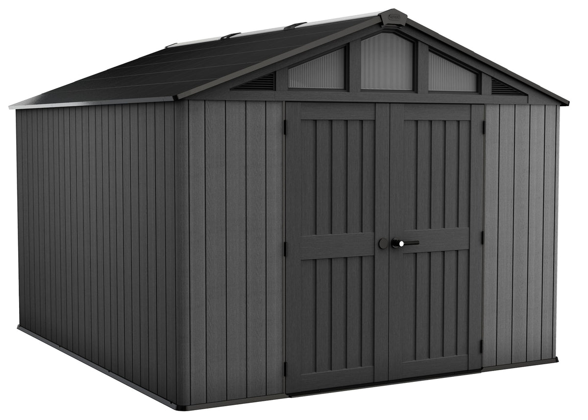 Keter Apex Resin 2-Door Outdoor Storage Shed with Full Length Skylight, Grey, 10-ft x 11.5-ft