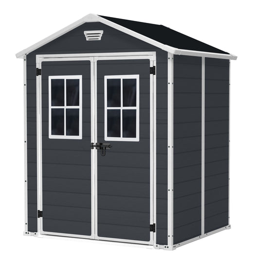 Keter Manor Resin Outdoor Storage Shed with Fixed Window, Grey, 6-ft x 5-ft