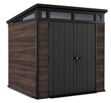 Keter Pent Durable DecoCoat Lockable 2-Door Resin Outdoor Storage Shed with Windows, Brown, 7-ft x 7-ft