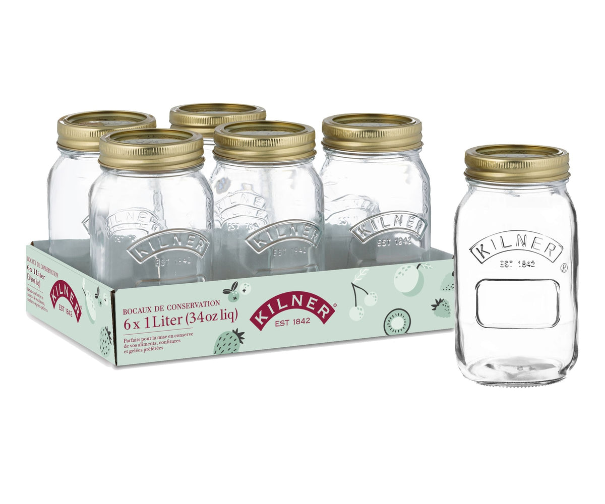 Kilner Mason Regular Mouth Jar, 1-L, 6 Count