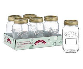 Kilner Mason Regular Mouth Jar, 1-L, 6 Count
