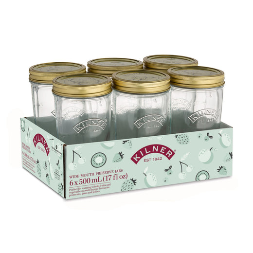 Kilner Wide Mouth Glass Mason Jars with Sealing Lids, 500-mL, 6-pk