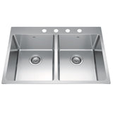 Kindred Brookmore Drop In Double Bowl 4-Hole Kitchen Sink, 30.8-in x 20.9-in x 9-in, Stainless Steel