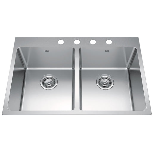 Kindred Brookmore Drop In Double Bowl 4-Hole Kitchen Sink, 30.8-in x 20.9-in x 9-in, Stainless Steel