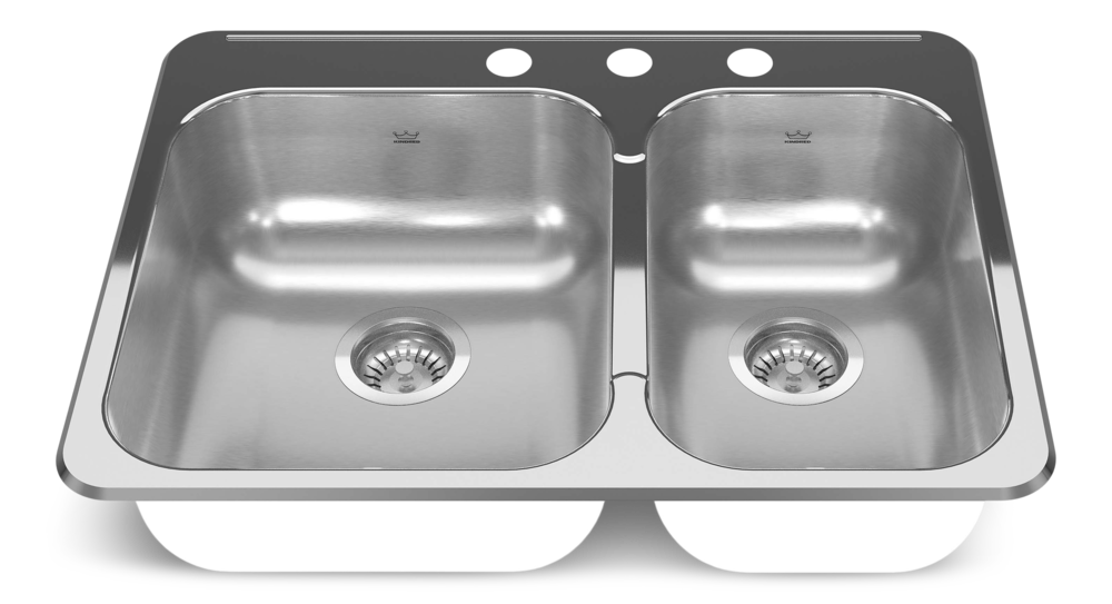 Kindred Reginox Drop In Double Bowl 3-Hole Kitchen Sink, 27.25-in. x 20.56-in, Stainless Steel