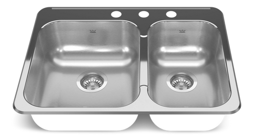 Kindred Reginox Drop In Double Bowl 3-Hole Kitchen Sink, 27.25-in. x 20.56-in, Stainless Steel