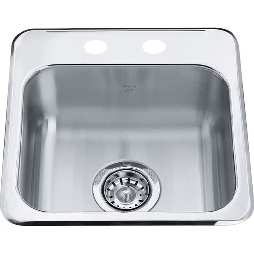 Kindred Steel Queen Drop In Single Bowl 2-Hole Hospitality Sink, 15.13-in x 15.44-in x 6-in, Stainless Steel