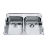 Kindred Steel Queen Top Mount Stainless Steel Double Bowl Kitchen Sink, 23x34x7-in