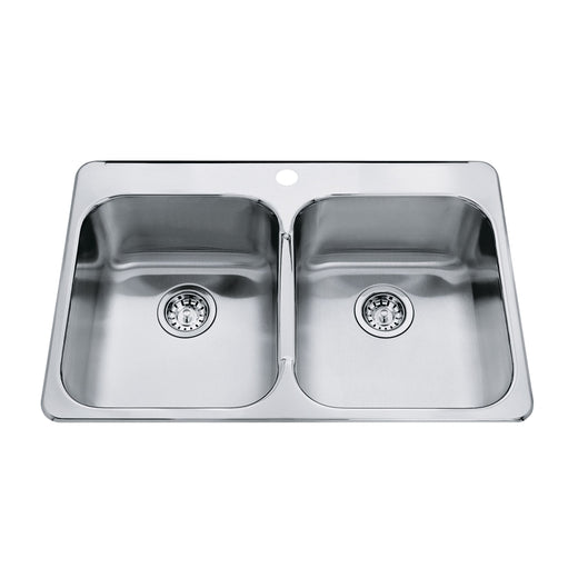 Kindred Steel Queen Top Mount Stainless Steel Double Bowl Kitchen Sink, 23x34x7-in