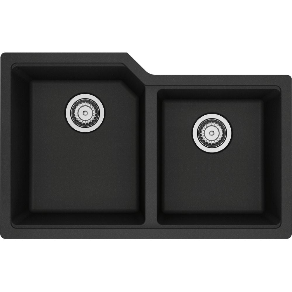 Kindred Urban Undermount Granite Double Bowl Kitchen Sink, 30.69-in x 19.69-in x 8.63-in, Onyx