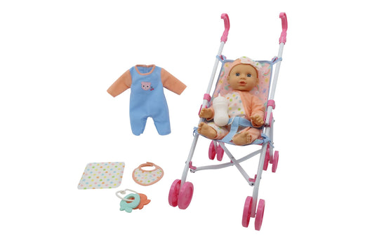 Kisses & Cuddles 12-in Baby Doll with Stroller and Accessories Set