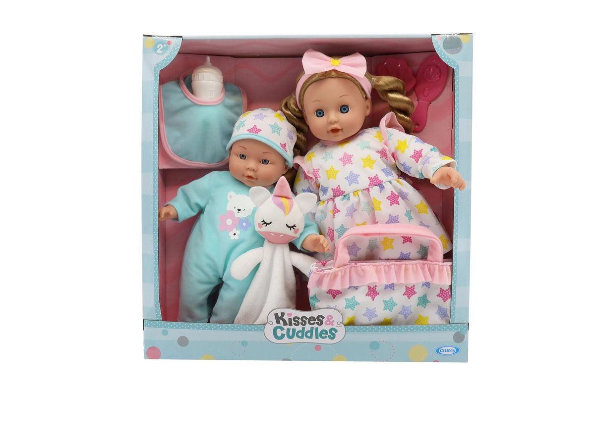 Kisses & Cuddles Soft Body Baby Doll Gift Set with 12-in and 16-in Dolls