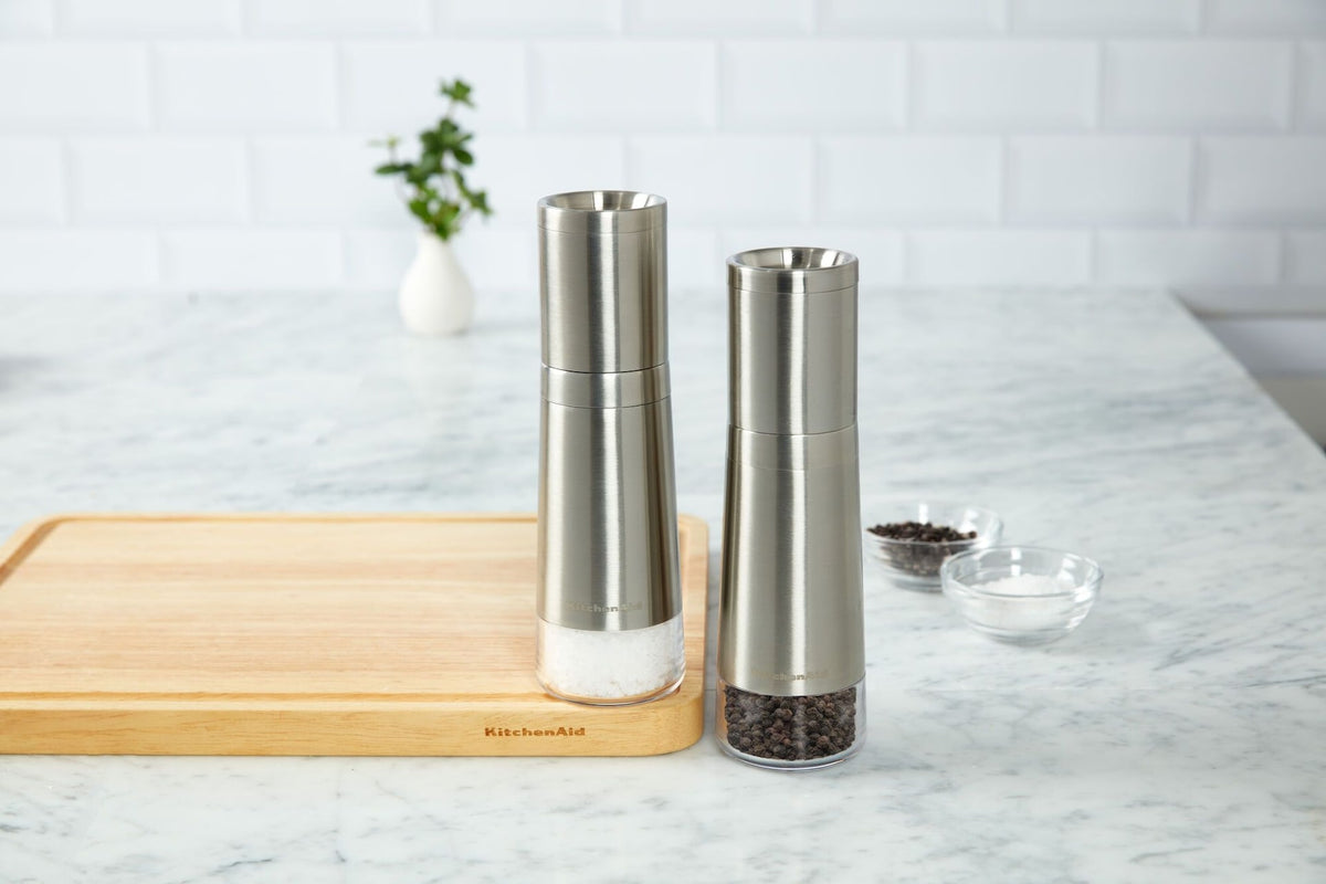 KitchenAid Stainless Steel Salt & Pepper Grinder Set, 8-in, Pre-Filled