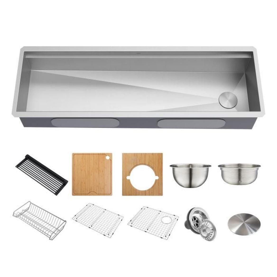 Kraus Kore 2-Tier Workstation Undermount 16-Gauge Single Bowl Kitchen Sink with 11-Piece Chef’s Kit, 57-in