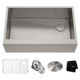 Kraus Kore Apron Front Farmhouse Stainless Steel Single Bowl Kitchen Sink with Add-Ons, 33x21x10-in