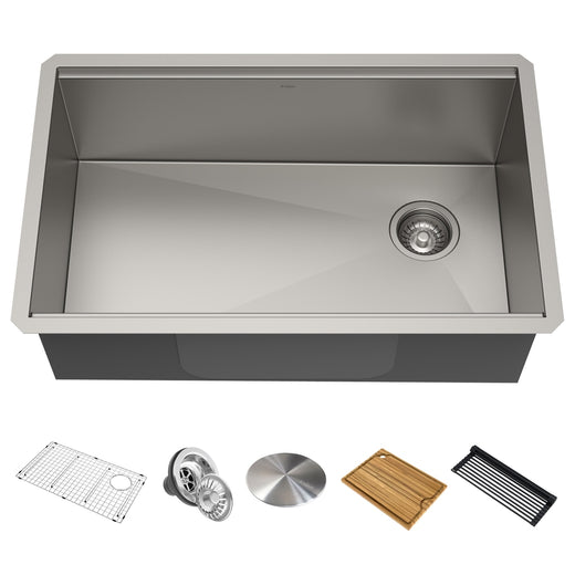 Kraus Kore Undermount Stainless Steel Single Bowl Kitchen Sink with Add-Ons, 32x19x11-in