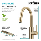 Kraus Oletto Pull-Down Single Handle Kitchen Faucet with QuickDock Top Mount Installation Assembly, Spot Free Antique Champagne Bronze image 6