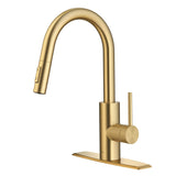 Kraus Oletto Single Handle High Arc Pull Down Kitchen Faucet, Brushed Brass