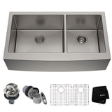 Kraus Standard PRO Apron Front Farmhouse Stainless Steel Double Bowl Kitchen Sink, 36x21x10-in