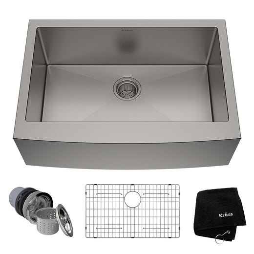Kraus Standard PRO Apron Front Farmhouse Stainless Steel Single Bowl Kitchen Sink, 30x21x10-in