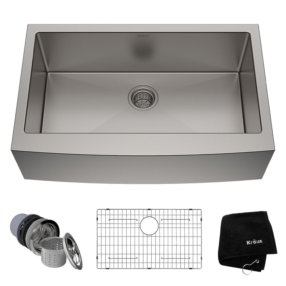 Kraus Standard PRO Apron Front Farmhouse Stainless Steel Single Bowl Kitchen Sink, 33x21x10-in