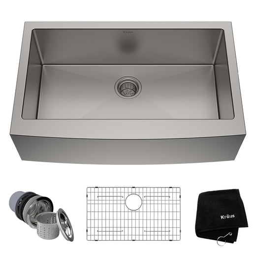 Kraus Standard PRO Apron Front Farmhouse Stainless Steel Single Bowl Kitchen Sink, 33x21x10-in