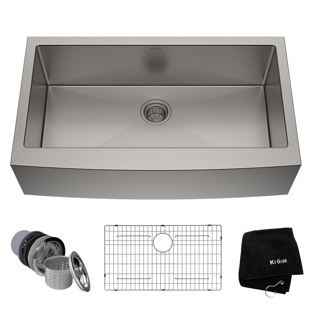 Kraus Standard PRO Apron Front Farmhouse Stainless Steel Single Bowl Kitchen Sink, 36x21x10-in