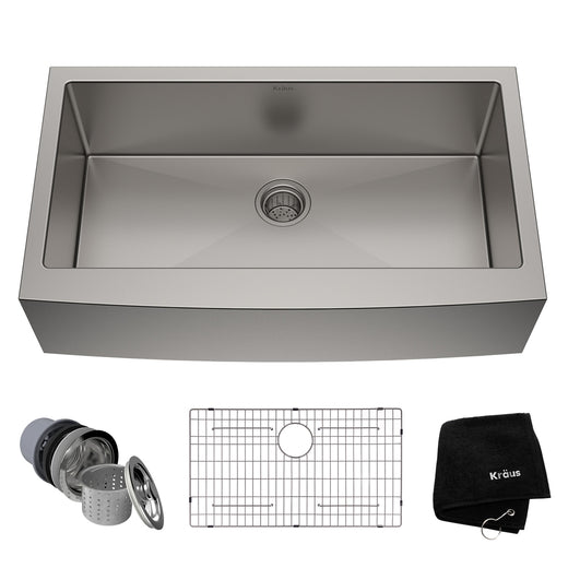 Kraus Standard PRO Apron Front Farmhouse Stainless Steel Single Bowl Kitchen Sink, 36x21x10-in