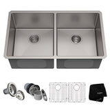 Kraus Standard PRO Undermount Stainless Steel Double Bowl 50/50 Kitchen Sink, 33x19x10-in