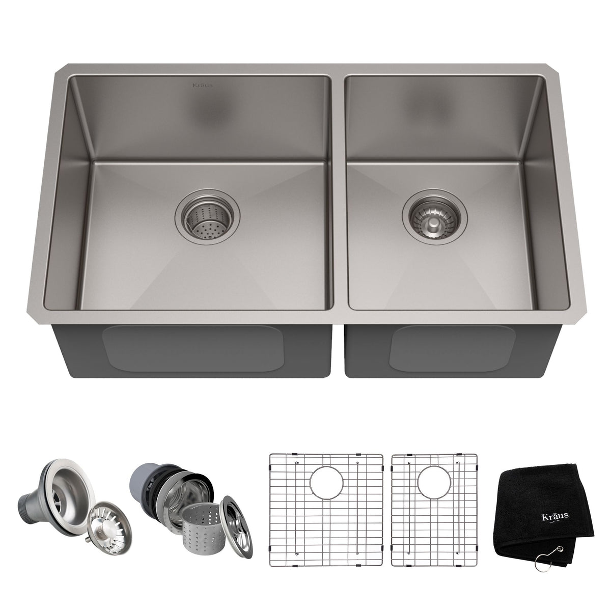 Kraus Standard PRO Undermount Stainless Steel Double Bowl 60/40 Kitchen Sink, 33x19x10-in
