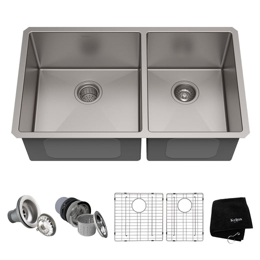Kraus Standard PRO Undermount Stainless Steel Double Bowl 60/40 Kitchen Sink, 33x19x10-in