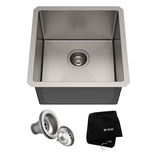 Kraus Standard PRO Undermount Stainless Steel Single Bowl Bar Sink, 17x17x11-in