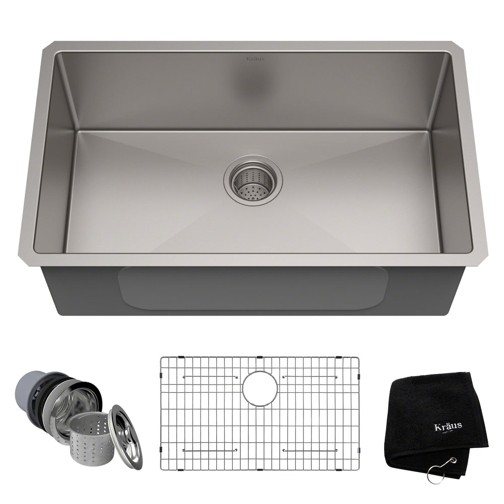 Kraus Standard PRO Undermount Stainless Steel Single Bowl Kitchen Sink, 30x18x10-in