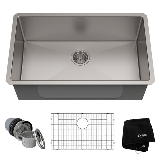 Kraus Standard PRO Undermount Stainless Steel Single Bowl Kitchen Sink, 30x18x10-in