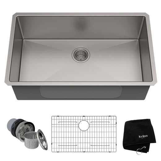 Kraus Standard PRO Undermount Stainless Steel Single Bowl Kitchen Sink, 32x19x10-in