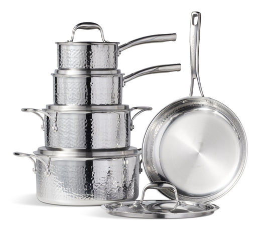 Lagostina 3-Ply Hammered Stainless Steel Cookware Set, 10-pc