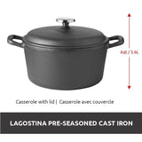 Lagostina Pre-Seasoned Casserole Dish, Cast Iron, Black, 6-qt image 5