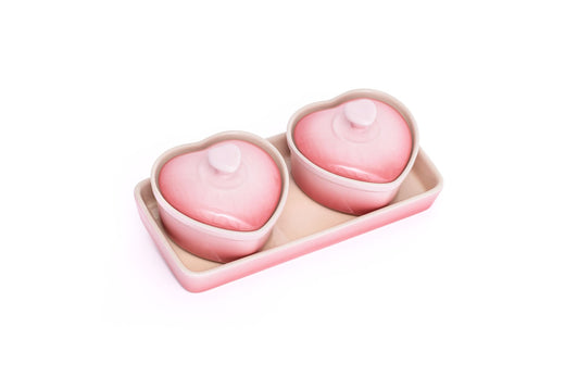Lagostina Stoneware Heart Cocottes and Tray, Gradient Rose, 5-pc