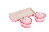 Lagostina Stoneware Heart Cocottes and Tray, Gradient Rose, 5-pc image 4